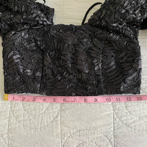 NWT ASOS LUXE Black Off Shoulder Crop Top & Wide Leg Sheer Lace Trousers Size 2 - Picture 6 of 15